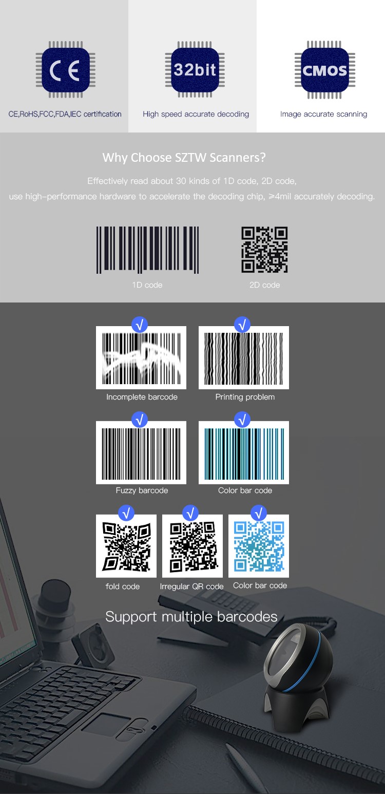 2D Auto Reading Desktop Barcode QR Code Scanner factory