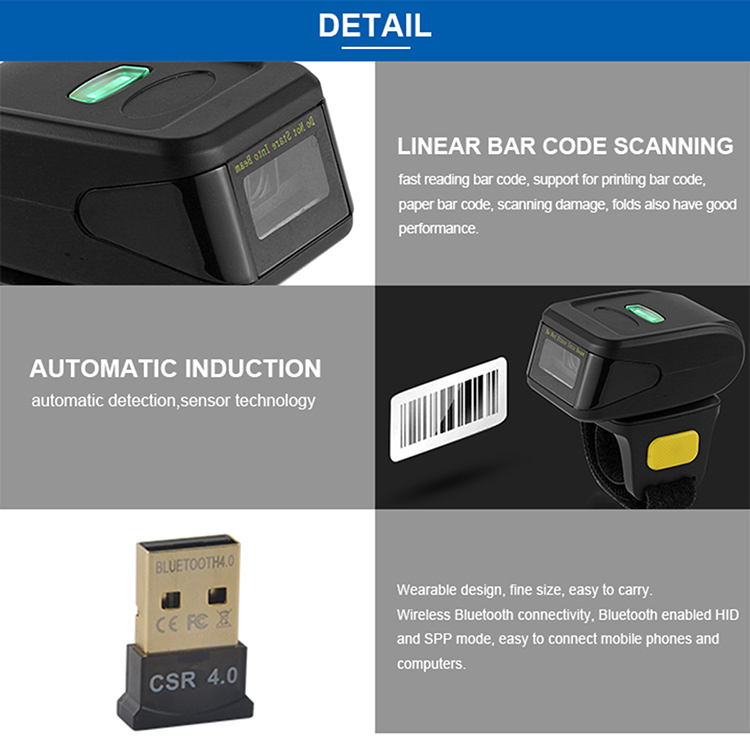 Handheld 1D Ring Wireless Barcode Scanner Laser Reader factory